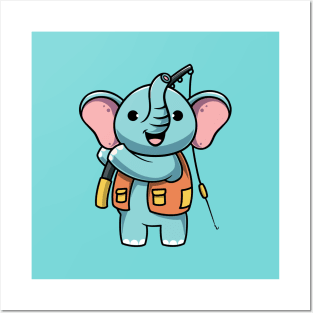 Cute Elephant Fishing Posters and Art